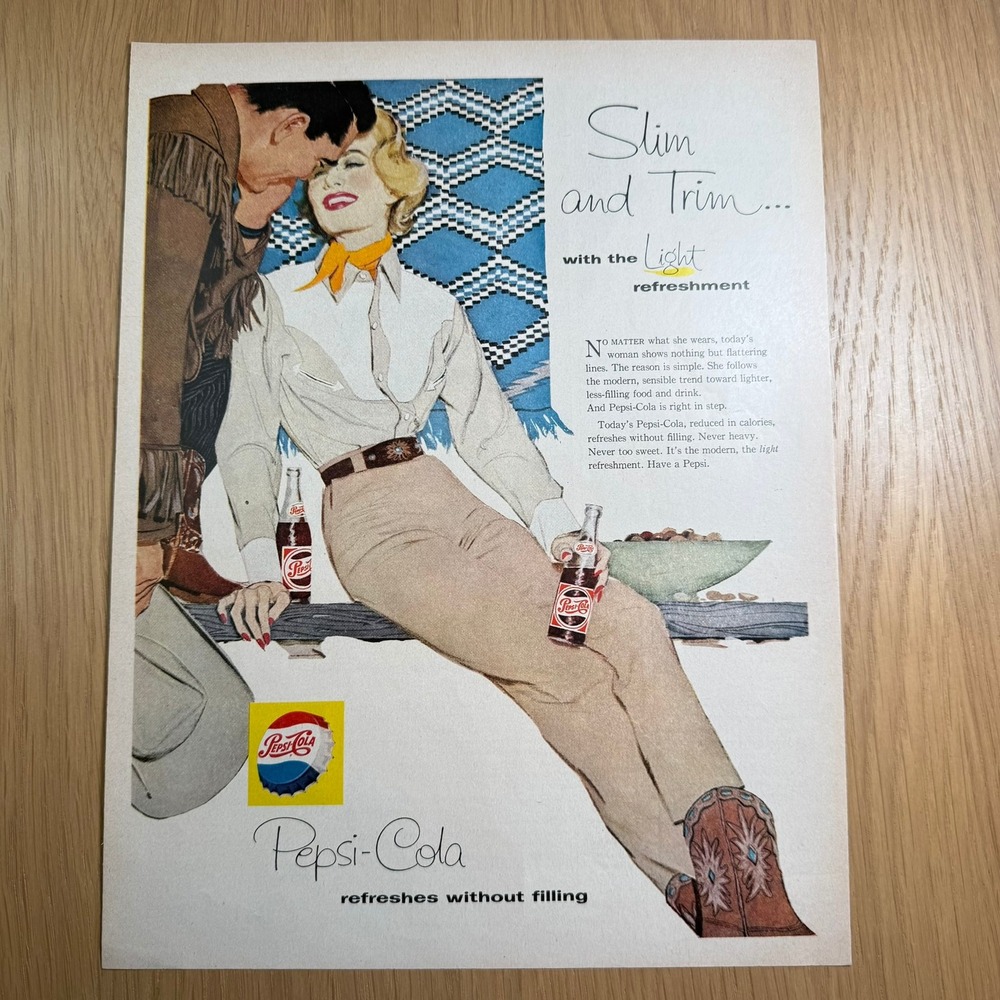 1958 Pepsi "Slim And Trim With The Light Refreshment" Western Couple Ad